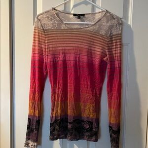 Sheer Express Pink and Orange Gradient Long Sleeve Top
